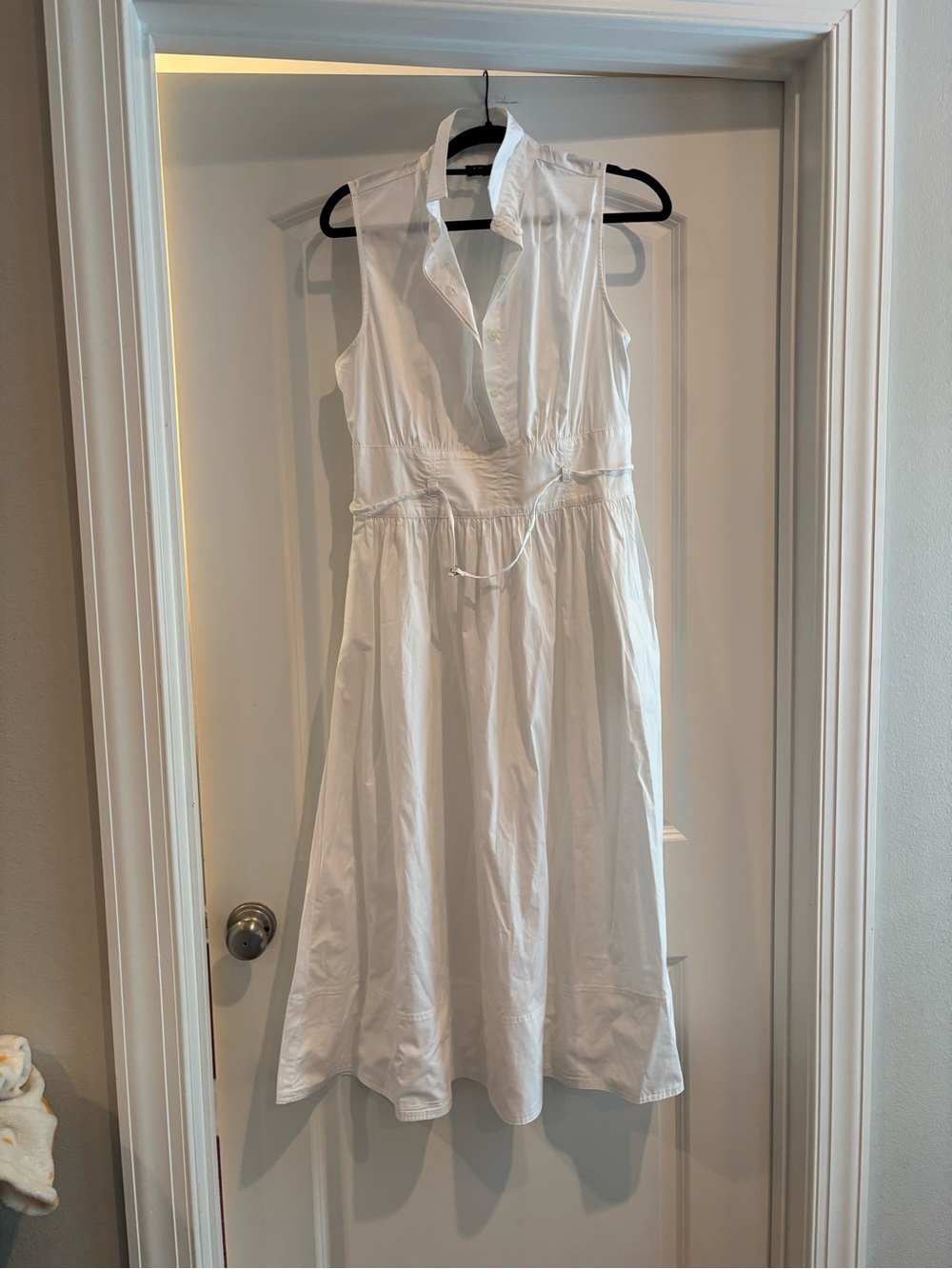 J. Crew White Sleeveless Collared Midi Dress with Drawstring Waist